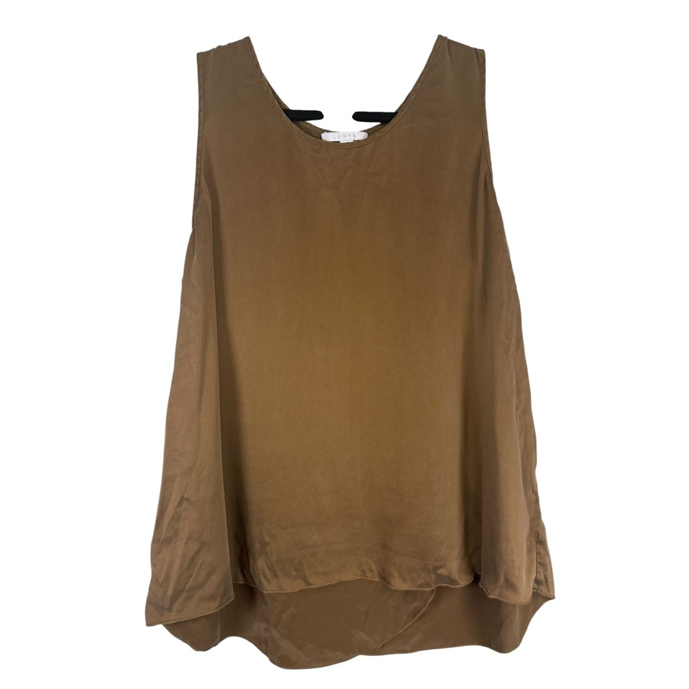 Lunya Washable Silk Sleep Tank Top Bronze Brown XL Overlap Back Loungewear